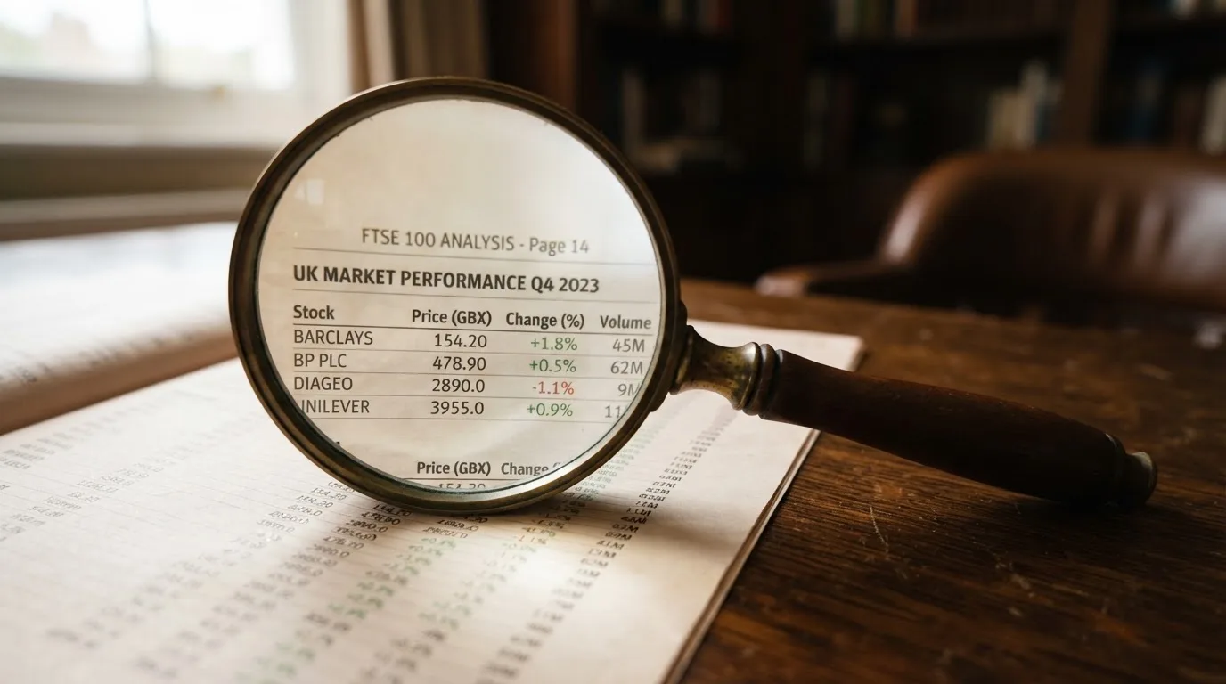 A magnifying glass rests over a printed regulatory certificate on a wooden desk.